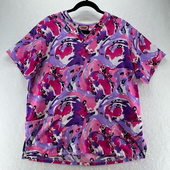 Comfy Cottons Tops - Comfy Cottons Scrub Top Womens Size M Abstract Print Medical Uniform Purple